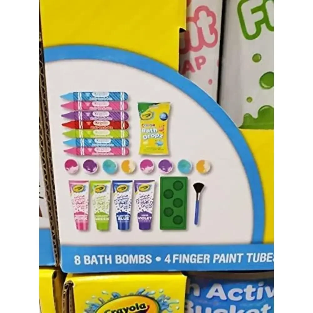 NEW Crayola Bath Activity Bucket 30 Piece Set Bath Bombs Finger Paints Wash Pens